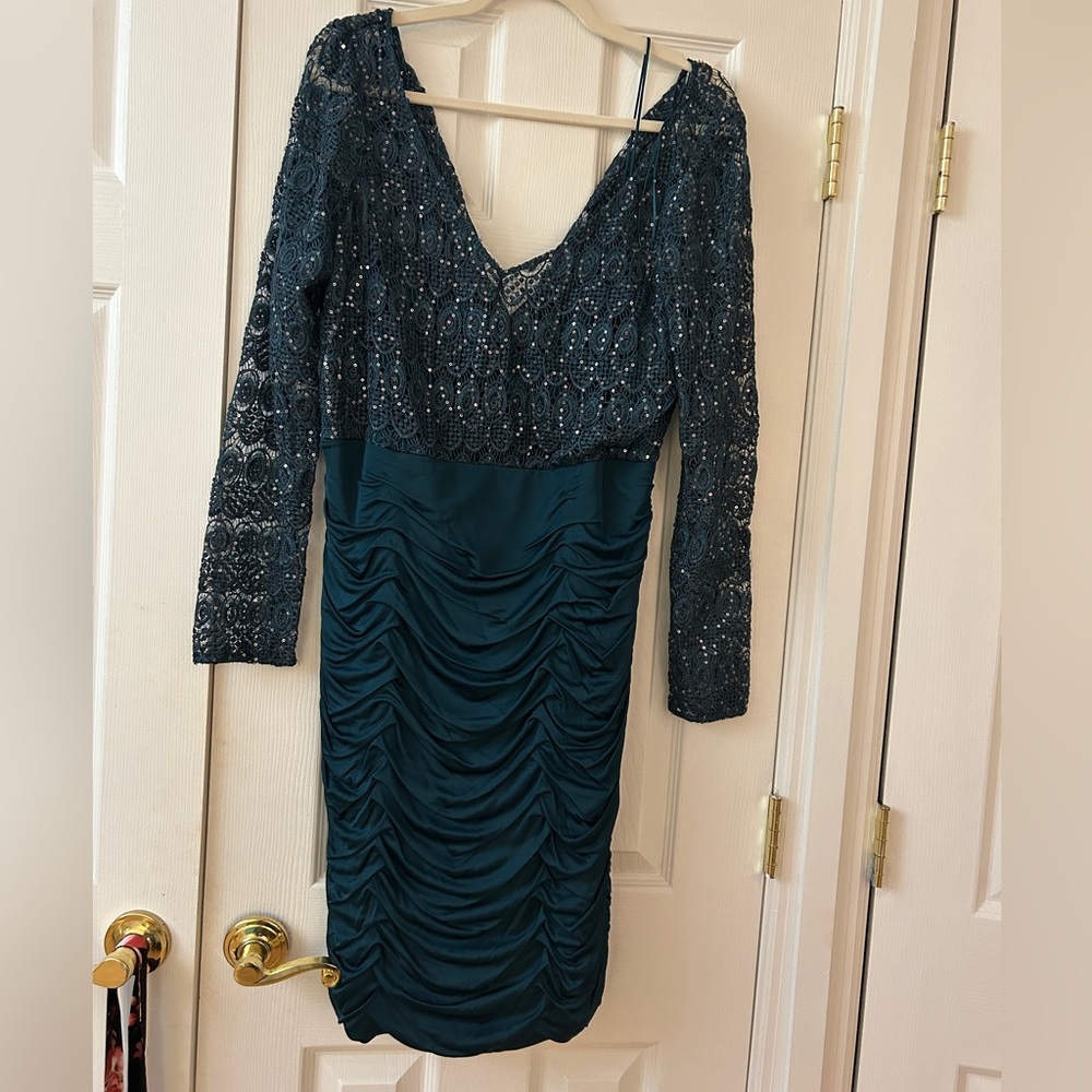 Kay Unger nwt peacock silk dress formal lace women’s ruched size 15